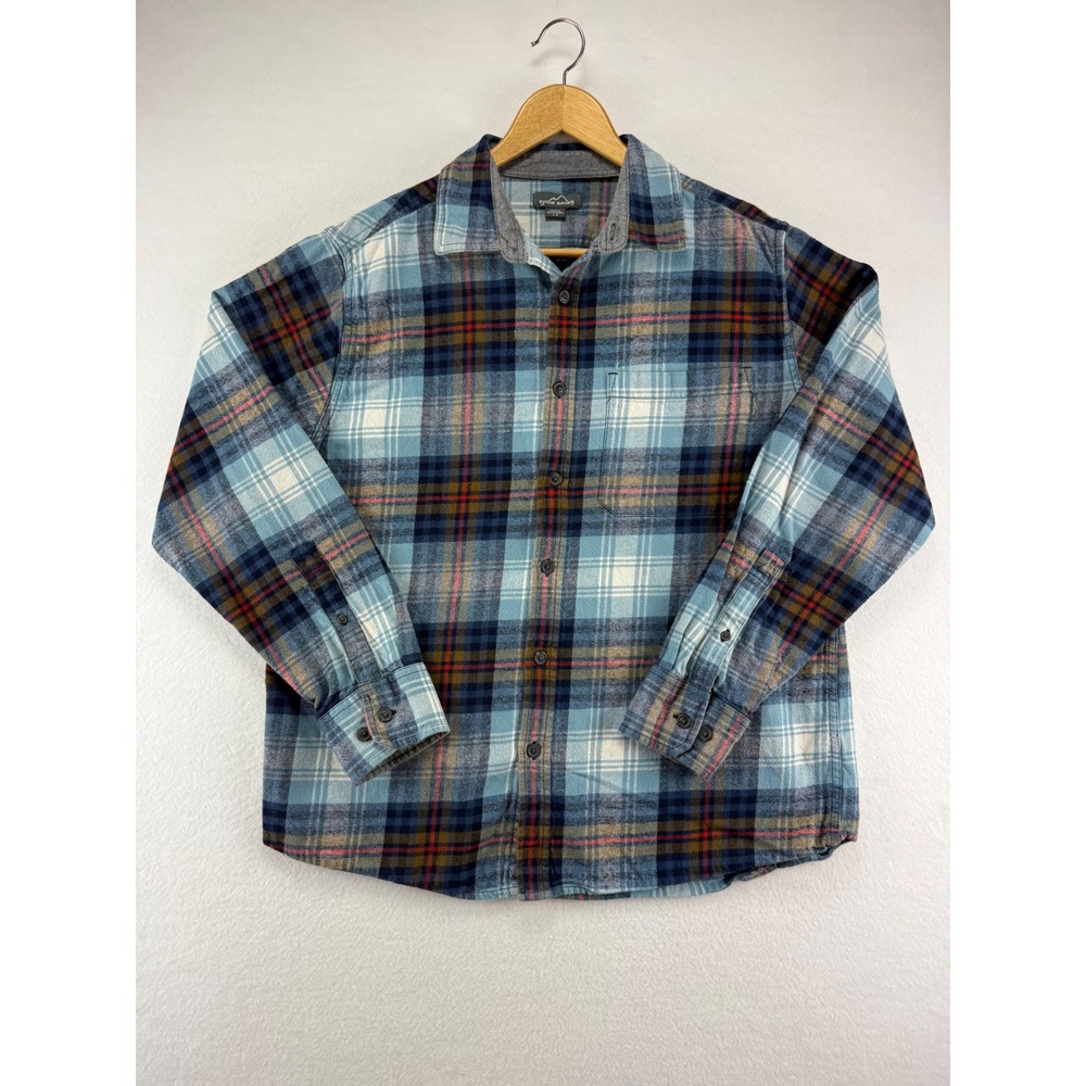 Eddie Bauer Flannel Shirt Mens Large Blue Plaid Long Sleeve Button Down